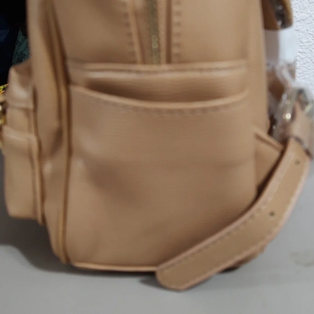 Bebe Tan Backpack with Gold Accents